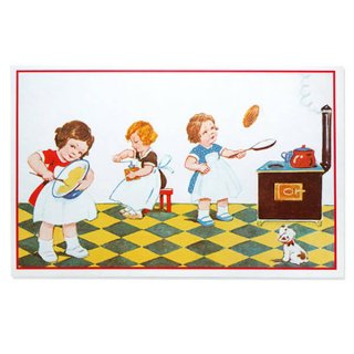 絵本・挿絵系 フランス ポストカード キッチン 料理 女の子 犬 パンケーキ（cuisine）