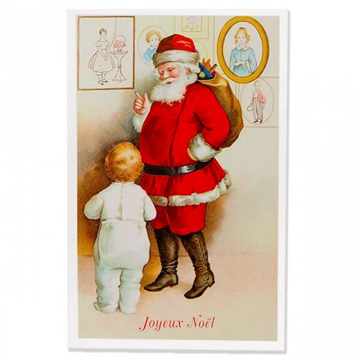 フランス クリスマスポストカード サンタクロース 幼子 フレーム