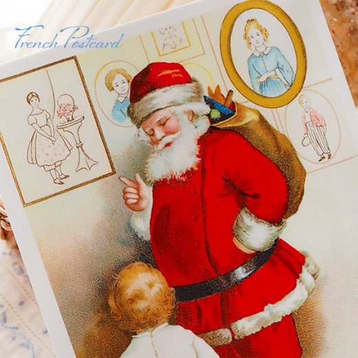 フランス クリスマスポストカード サンタクロース 幼子 フレーム（Joyeux Noel J）【画像2】