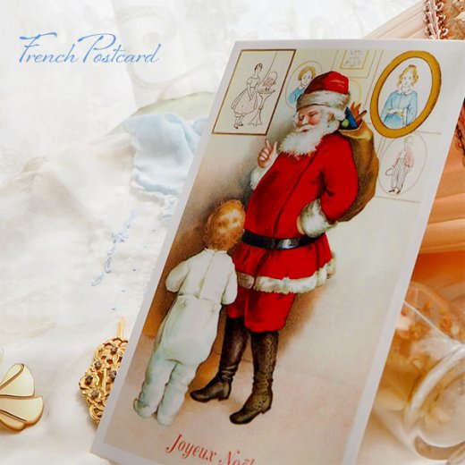 フランス クリスマスポストカード サンタクロース 幼子 フレーム（Joyeux Noel J）【画像5】