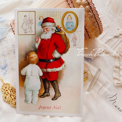 フランス クリスマスポストカード サンタクロース 幼子 フレーム（Joyeux Noel J）【画像7】
