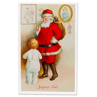 クリスマス フランス クリスマスポストカード サンタクロース 幼子 フレーム（Joyeux Noel J）