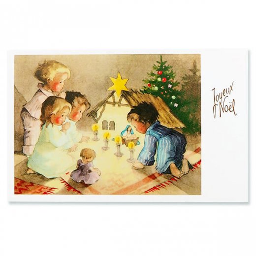 フランス クリスマスポストカード クリスマスツリー キリスト生誕 幼子（Joyeux Noel Q） 【画像1】