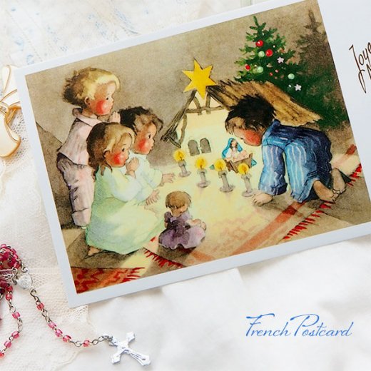 フランス クリスマスポストカード クリスマスツリー キリスト生誕 幼子（Joyeux Noel Q）