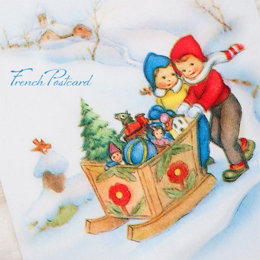 フランス クリスマスポストカード ソリ クリスマスツリー 幼子（Joyeux Noel S） 【画像2】