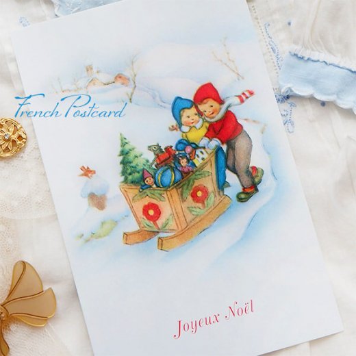 フランス クリスマスポストカード ソリ クリスマスツリー 幼子（Joyeux Noel S） 【画像7】