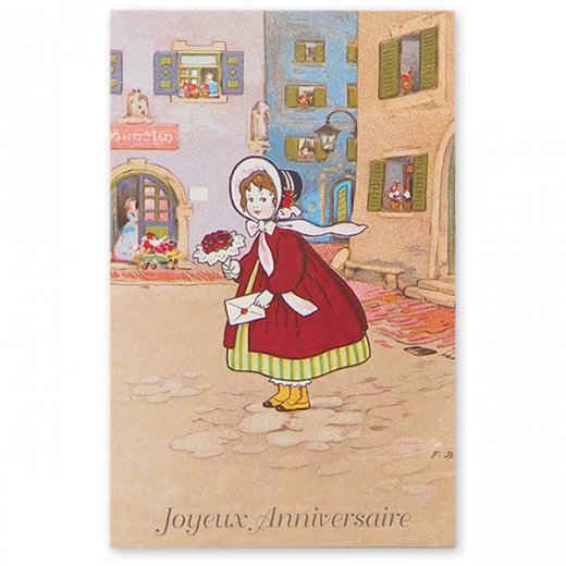 フランス ポストカード  お誕生日おめでとう 手紙 幼子 バラ ローズ （Joyeux Anniversaire ３）