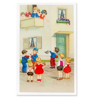 フランス ポストカード フランス ポストカード  お誕生日 新築祝い 幼子 楽器 お人形 花かんむり 花束