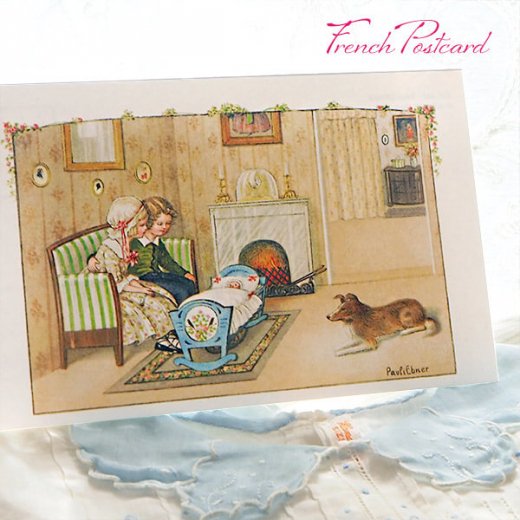フランスポストカード ゆりかご バースデー 出産お祝い  犬（Berceau）【画像3】