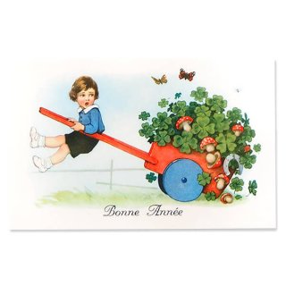 フランス ポストカード フランス ポストカード あけましておめでとう 幸せのクローバー キノコ 蹄鉄 （Bonne Annee P）
