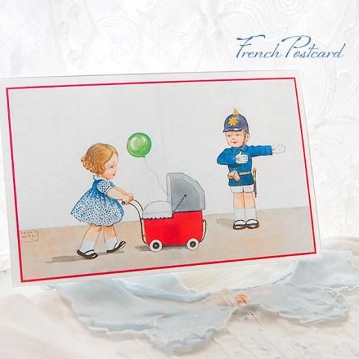 フランスポストカード ベビーカー バースディ 出産お祝い 幼子