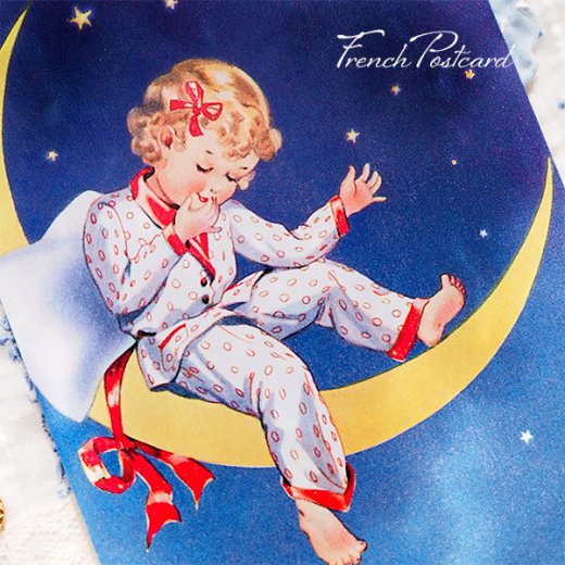 フランスポストカード  夜空 リボン 星 月 幼子（Reve du ciel）【画像2】