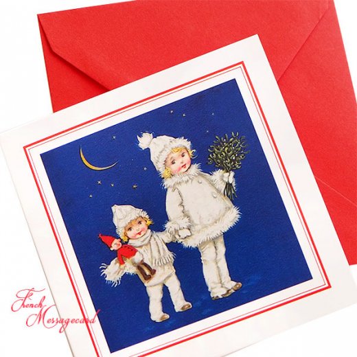 フランス クリスマスメッセージカード 封筒セット  おそろいの服 （Vetements assortis）【画像1】
