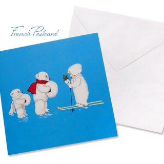 フランス Bigポストカード スクウェア 封筒セット クリスマス ホワイトベア しろくま（Amitié ours polaire）
