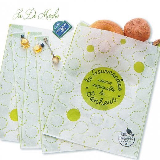 マルシェ袋 フランス 海外市場の紙袋 【特大】（La gourmandise・green）５枚セット【画像1】