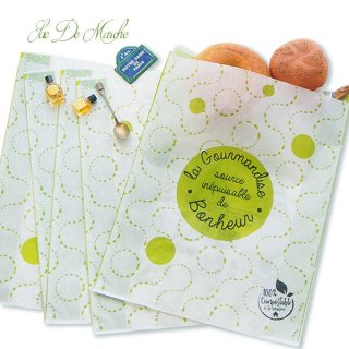 マルシェ袋 フランス 海外市場の紙袋 【特大】（La gourmandise・green）５枚セット