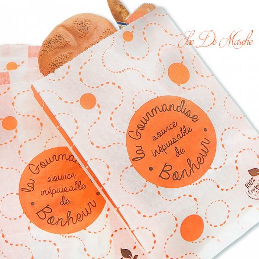 マルシェ袋 フランス 海外市場の紙袋（La gourmandise・orange）５枚セット【画像2】