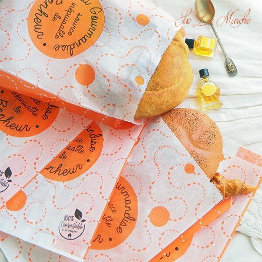 マルシェ袋 フランス 海外市場の紙袋（La gourmandise・orange）５枚セット【画像3】