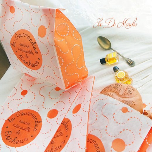 マルシェ袋 フランス 海外市場の紙袋（La gourmandise・orange）５枚セット【画像6】