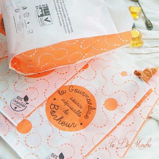 マルシェ袋 フランス 海外市場の紙袋（La gourmandise・orange）５枚セット【画像7】