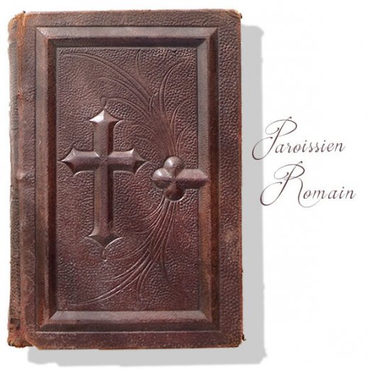 フランス アンティーク 1900年代 革表紙 聖書 祈祷書 クロス 十字架