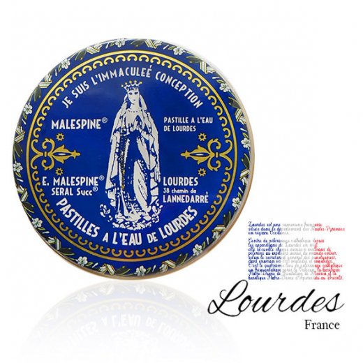 フランス ルルドの泉 キャンディー ラウンド缶（パスティーユルルド Lourdes 聖母マリア 奇跡の聖水）【画像1】