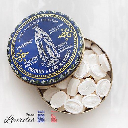  フランス ルルドの泉 キャンディー ラウンド缶（パスティーユルルド Lourdes 聖母マリア 奇跡の聖水）【画像2】