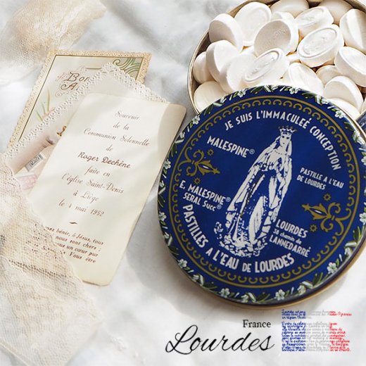 フランス ルルドの泉 キャンディー ラウンド缶（パスティーユルルド Lourdes 聖母マリア 奇跡の聖水）