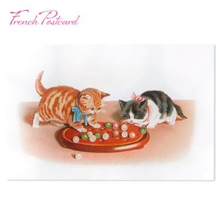 ネコ 猫 モチーフの雑貨 フランス ポストカード ネコ リボン ソリティーア ソリティア ボードゲーム（Solitaire）
