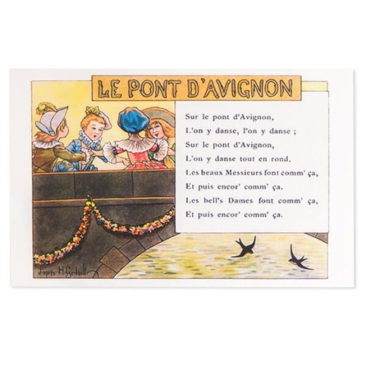  フランス ポストカード 【フランスの歌 童謡】  お花 つばめ 中世（Sur Le Pont D' Avignon〜 アヴィニョン橋の上 〜 ）【画像1】
