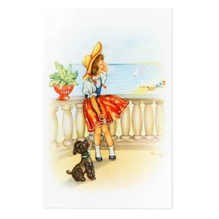  フランス ポストカード 少女 トリコロールカラー 夏 海辺 プードル（Brise de mer）