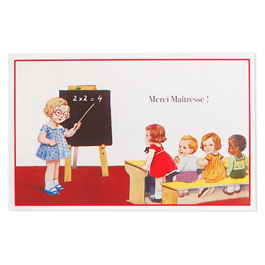 フランス ポストカード 幼子 算数 先生と生徒 勉強 黒板（Merci Maitresse!先生ありがとう）