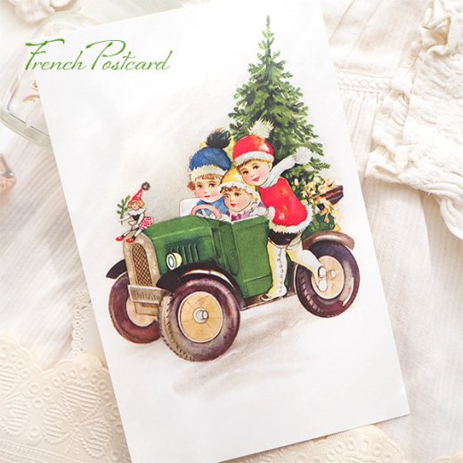 フランス クリスマス ポストカード 幼子 車 クラシックカー クリスマスツリー【画像4】