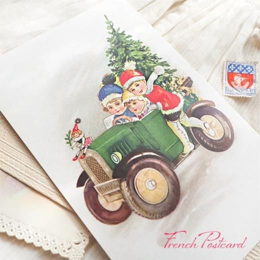 アンティークポストカード 1906年のクリスマスの可愛い少女とお