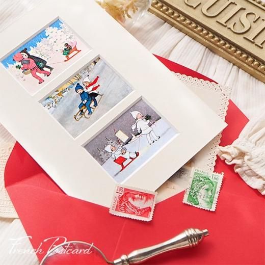 フランス ポストカード マウントボード仕様 封筒セット（ 仔猫 仔犬