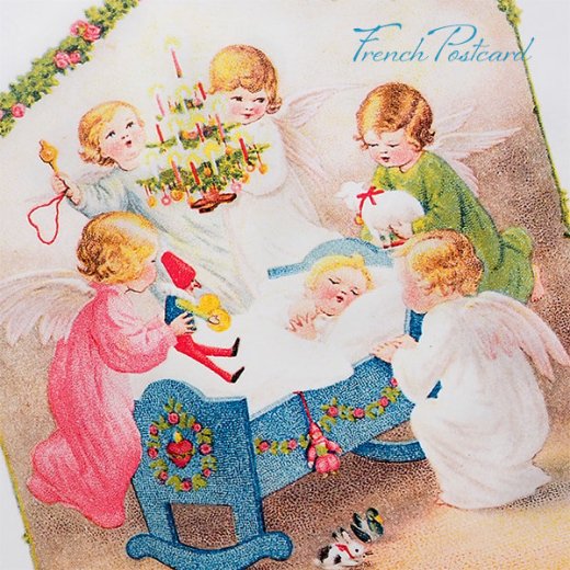  フランス Bigポストカード スクウェア 封筒セット クリスマス 誕生日 生誕 天使 バラ うさぎ 羊（Carte postale carree naissance）【画像4】