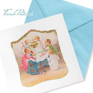 フランス Bigポストカード スクウェア 封筒セット クリスマス 誕生日 生誕 天使 バラ うさぎ 羊（Carte postale carree naissance）