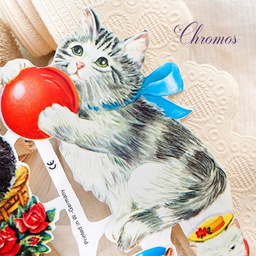ドイツ クロモス【M】ネコ 子猫 バラ　ハート サックス バイオリン トランペット リボン【画像3】