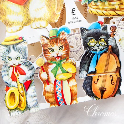 ドイツ クロモス【M】ネコ 子猫 バラ　ハート サックス バイオリン トランペット リボン【画像8】