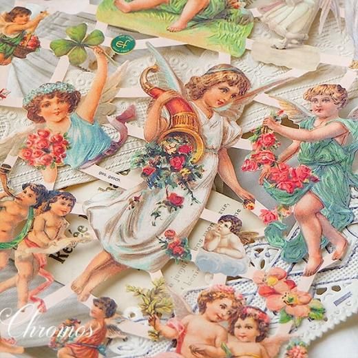 ドイツ クロモス【M】天使 ハート バラ ローズ 四葉のクローバー