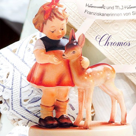  ドイツ クロモス【M】フンメル人形 コラボクロモス 春 エーデルワイス 羊 小鳥 子鹿【画像5】
