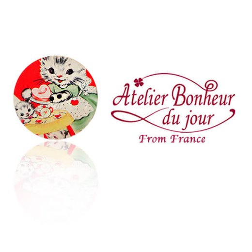 フランス輸入ボタン アトリエ・ボヌール・ドゥ・ジュール【おやつの時間 猫 ねこ】