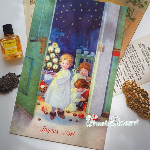 フランス クリスマスポストカード 天使 ベア 幼子 クリスマスツリー（Joyeux Noel T）【画像2】