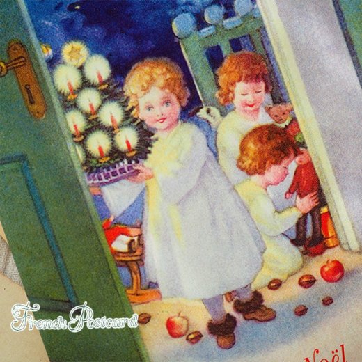 フランス クリスマスポストカード 天使 ベア 幼子 クリスマスツリー（Joyeux Noel T）【画像4】