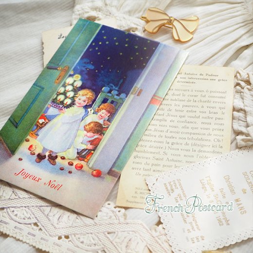 フランス クリスマスポストカード 天使 ベア 幼子 クリスマスツリー（Joyeux Noel T）【画像5】