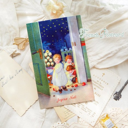 フランス クリスマスポストカード 天使 ベア 幼子 クリスマスツリー（Joyeux Noel T）【画像9】