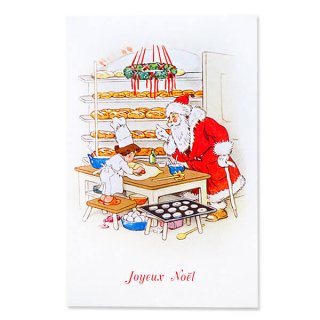 フランス ポストカード フランス クリスマスポストカード クッキー作り サンタクロース 幼子 クリスマスリース（Joyeux Noel U）