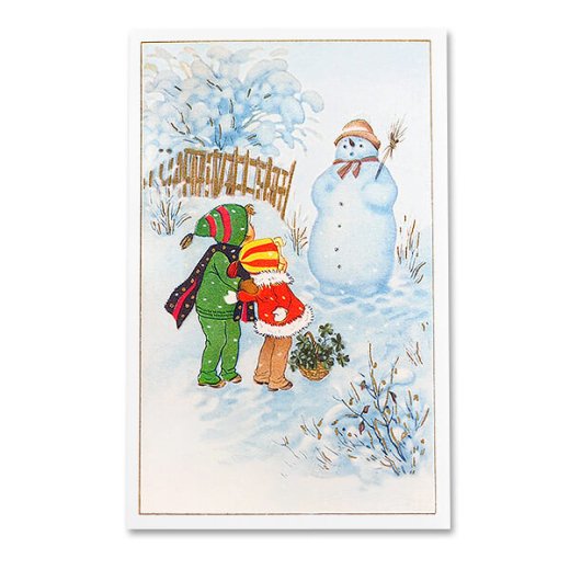 フランス クリスマスポストカード 雪だるま 幼子 幸せの四葉クローバー【画像1】
