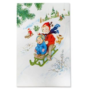 フランス ポストカード/挿絵系 フランス クリスマスポストカード ソリ遊び ベア人形
