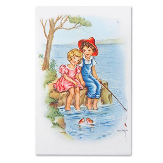フランス ポストカード 少年 少女 釣 海辺（du temps ensemble）